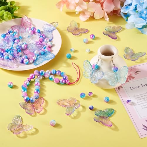 FASHEWELRY 100pcs Assorted Acrylic Beads - Cute Butterfly, Rose Flower, Kawaii Pink & Purple Acrylic Berry Beads Bulk for Bracelets & Necklaces Jewelry Making - color: Pink Purple Acrylic Beads Sets