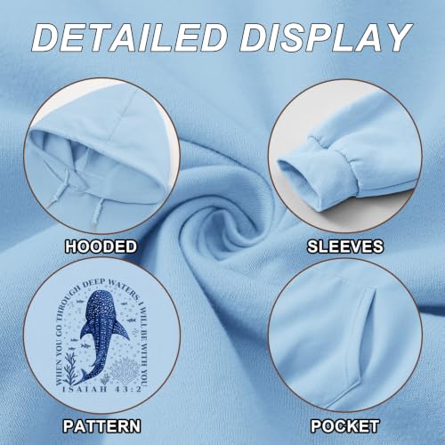 BeWithYou Christian Whale Shark Hoodies for Women Jesus Faith Sweatshirts God Religious Hoodie Bible Verse Graphic Pullover - color: Blue, size: Small