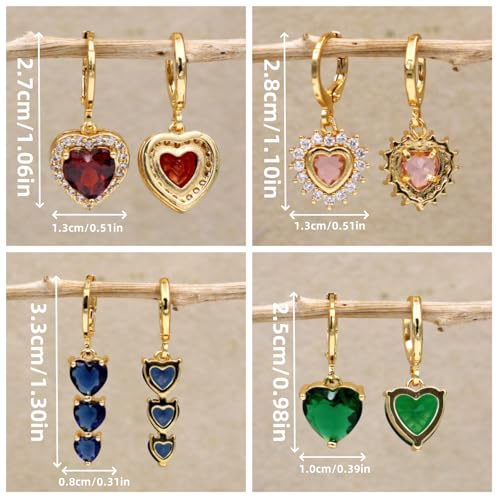 18K Gold Plated, Dangle Earrings for Women, Flower/Heart Drop earrings, Hypoallergenic Cubic Zirconia Earrings, Lightweight, Party, gold earrings, Jewelry for Gifts, Fashion - style: Drop-Heart-Mixcolor