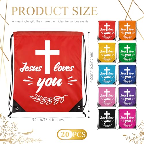 20 Pieces Jesus Loves You Drawstring Backpack Bulk Vacation Bible School Backpack Christian Religious Gifts Bag for Operation Christmas Shoebox Gift Bible Verse Party Favors