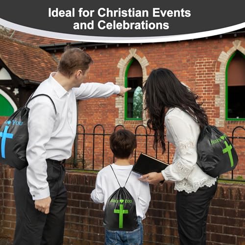 VZZNN 30 Pcs Jesus Loves You Drawstring Backpack Bulk,Christian Gift Bags - color: Style 2