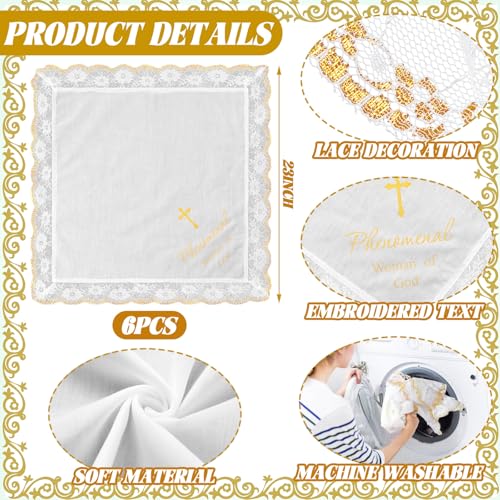 6 Pack 23'' Women Church Lap Scarf - color: White, style: Rose Golden Cross
