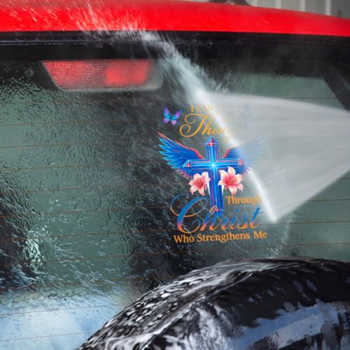 Premium I Can Do All Things Through Christ Car Decal – Christian Cross with Wings and Flowers Vinyl Sticker, Inspirational Faith Quote Gift for Car, Truck, or Window – Durable Weatherproof 6x4.7 in