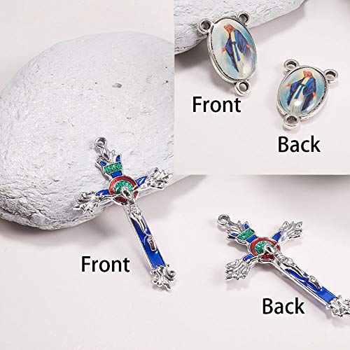 SUNNYCLUE 1 Box 20Pcs Easter Holiday Tibetan Style Rosary Cross and Center with Alloy Cross Pendants and Oval Chandelier Links for Rosary Beads Jewelry Necklace Making Supplies - color: 20pcs Double Sided Blue Themed Cross Charms and Linking Connectors