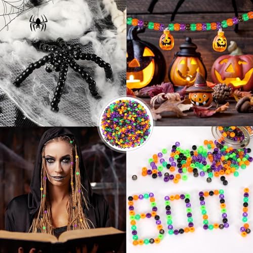 UPINS 1200Pcs Halloween Pony Beads Bulk for Jewelry Making Bracelets - color: Glitter Black Purple Orange Green