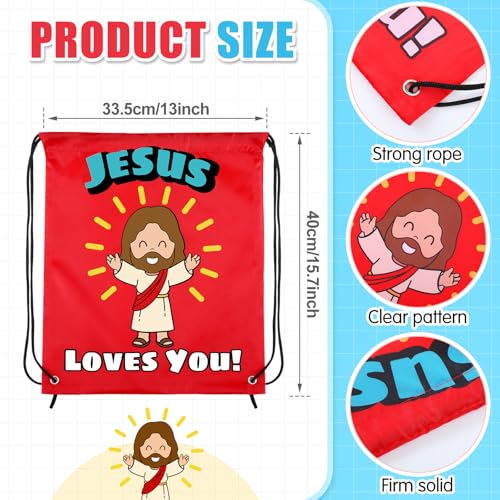 24 Pcs Religious Drawstring Bags Bulk Christian Gift Bags, Jesus Loves You Vbs Backpacks for Sunday School, Bible Drawstring Backpack Graduation Church Camp Party Favors - style: Jesus Loves You