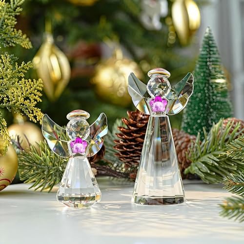 2pcs Crystal Angel Figurines Gift For Mom Art Glass Guardian Angel Statues - style: Angel with Purple Flower-2pcs