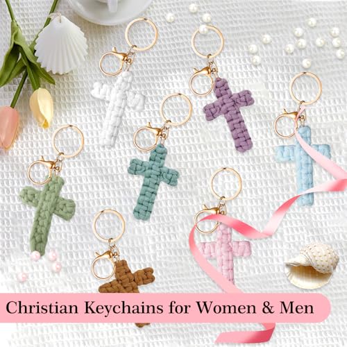 Knit Cross keychain Christian Gifts for Women Men Religious Gifts Bohe Backpack Charms Christian Keychain - color: Olive Green
