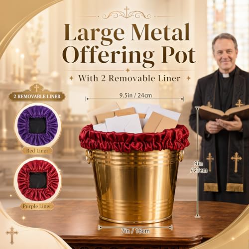 Zhehao 1 Pcs Large Offering Pot for Church Offering Pot with Removable Liner Prayer Ritual Bowl Tithes and Donations Smudge Basket for Church Communion Supplies (Novel) - style: Novel