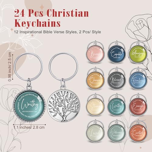 Suncalla 24 Set Christian Gifts Keychains Bulk Mini Inspirational Religious Prayer Cards with Bible Verse for Women Men - color: Bright, style: Morandi
