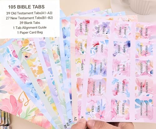Bible Tabs for Women, 66 Large Print Laminated Bibles Chapters Index Tabs and 39 Blank Dividers Sticky Labels, Cute Beauty Bloom Bible Study Supplies, Journaling Accessories, Christian Gifts for Men - style: P-Flowers
