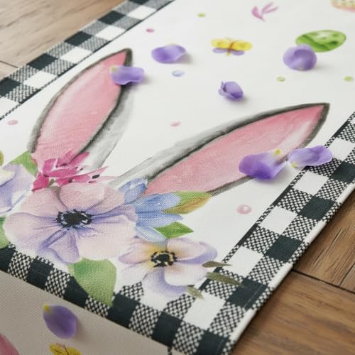 Easter Table Runner 72 Inches Long, Watercolor Bunny Ears with Purple Flowers, Spring Plaid Table Runner for Kitchen Dining, Buffalo Check Rabbit Easter Decorations for Home Indoor Outdoor Party - style: Buffalo Plaid Bunny