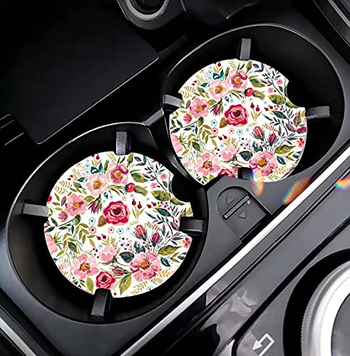 Car Coasters for Women 2 Pack Mother's Day, Auto Small 2.56" Auto Ceramic Coasters for Cup Holders, Absorb Spills to Keep Cupholders Clean, Easy Removal(Flower) - color: Flower