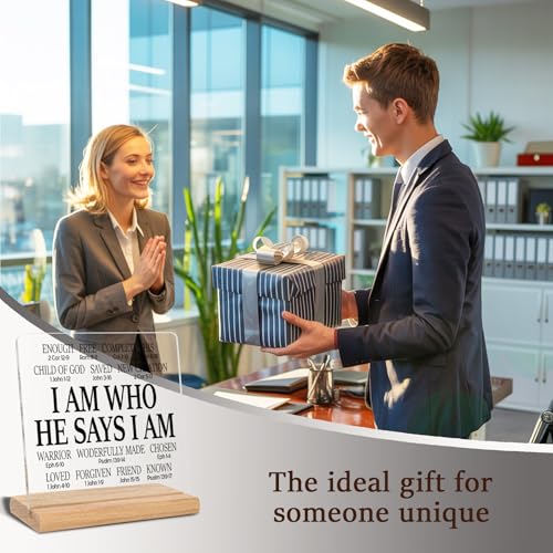 Christian Gifts for Women Men, I Am Who He Says I Am Quotes Bible Verse Acrylic Plaque Signs, Inspirational Gifts, Motivational Gift, Baptism Gift, Office Home Desk Decor Signs - color: I Am Who 1