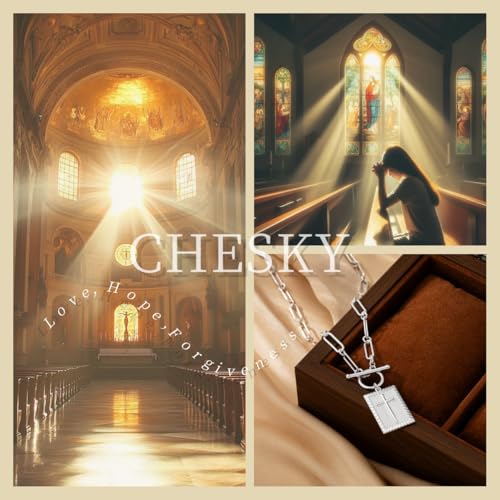 CHESKY Cross Necklace for Women Trendy, Dainty 14K Gold Plated Paperclip Charm Necklace for Womens Chunky Cross Pendant Necklace Gold Jewelry Religious Christian Gifts for Christians - color: Cross-SL