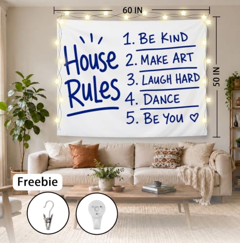 Elpwk House Rules Funny Inspirational Tapestry Wall Decor 50x60 Inch - color: House Rules