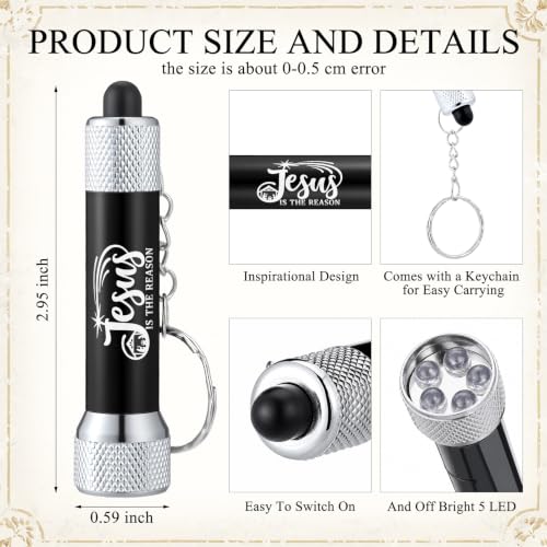 Jutom 12 Pcs Jesus is the Reason Flashlight Bulk Christian Religious LED Light Keychain Flashlights for Christmas Church Events Vbs Christian Gifts Christmas Party Favors - color: Black, size: Jesus IS THE REASON