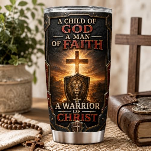Personalized Christian Gifts For Men - Warrior Christ Man Of Faith A Child Of God Tumbler V4 - Bible Faith Religious For Dad, Husband, Grandpa on Fathers Day, Christmas, Birthday - color: CH-VAR-04