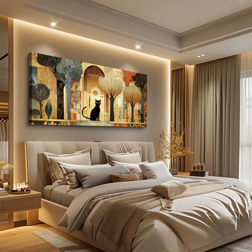 XIGUANGART Extra Large Modern Cute Cat Wall Art for Living Room,48x24 In - color: Abstract Canvas Wall Art, size: 48"L x 24"W