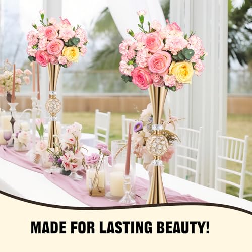 VIJIV Gold Tall Crystal Flower Vases for Centerpiece - 28'' Large Trumpet Vase for Bouquet Skinny Decorative, Table/Floor Vase Flower Stand for Party Event, Dining Table Décor, Bridal Shower, Wedding - color: Gold, size: Tall-28IN