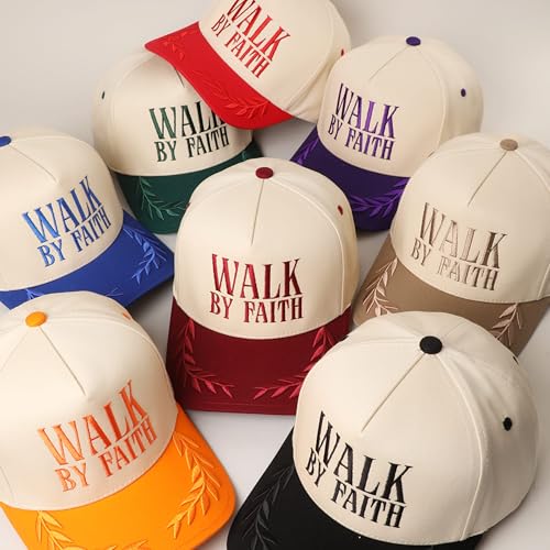 MIRMARU Christian Theme 5 Panel Embroidered Cotton Trucker Hat with Inspirational Faith Sayings for Men and Women - color: Walk By Faith, Black