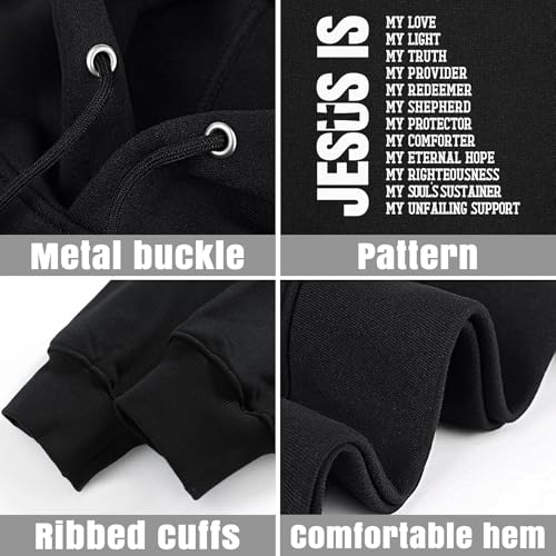 Christian Hoodies for Men Women, Religious Faith Sweatshirt Cross Jesus Psalms 23:1-3 Letter Print Graphic Hoodies - color: Jesus Black, size: XX-Large