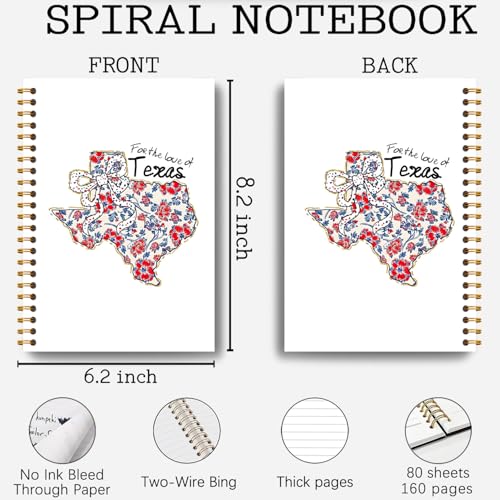 Coquette Bow Floral Texas Map Notebook, Texas Gifts for Women, 4th of July Independence Day Journal, America Patriotic Journal, Patriots Gifts Hardcover Spiral Notebooks 5.5x8.3 Inch - color: Section 14