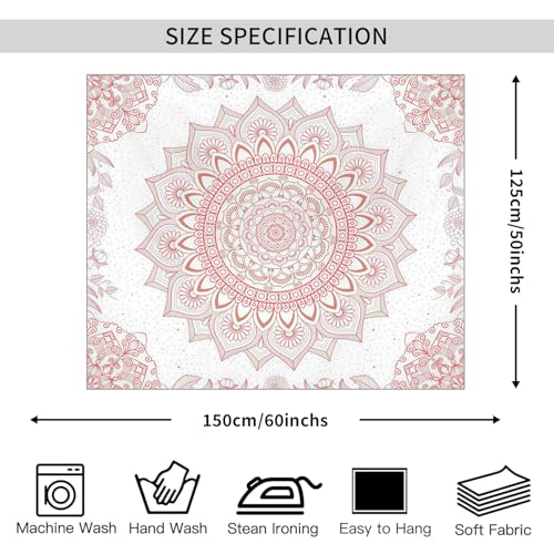 WIUHIO White and Pink Boho Flower Tapestry Mandala Cute Floral Wall Hanging Vintage Hippie Aesthetic Wall Art For Girly Room Bedroom Decor 50 x 60 inches - color: Pink, size: 60"L x 50"W