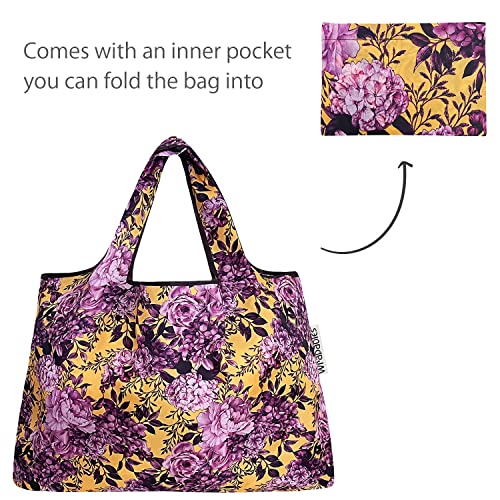 allydrew Large Foldable Tote Nylon Reusable Grocery Bags - color: Set of 2, Lavender Bloom, size: Large & Small (Set of 2)
