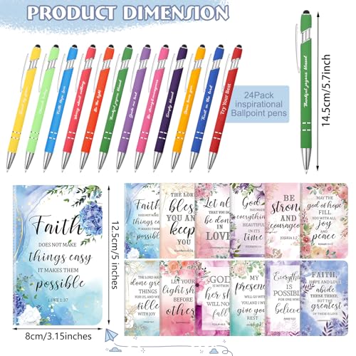 PerKoop 48 Pcs Christian Gifts Notebooks and Pens Bulk - Bible Pocket Notebooks Scripture Ballpoint Pens, Flower Inspirational Journal Faith Based Gifts for Church Coworkers Women Nurses Staff