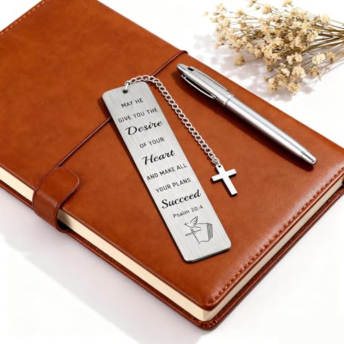 Graduation Gifts Bible Bookmark with Cross Charm - Psalm 20:4 "Make All Your Plans Succeed Christian Verse Book Mark Gift for Women, Son, Daughter - Inspirational Stainless Steel Book Marker with Box - style: BM031 Psalm 20:4 Make All Your Plans Succeed