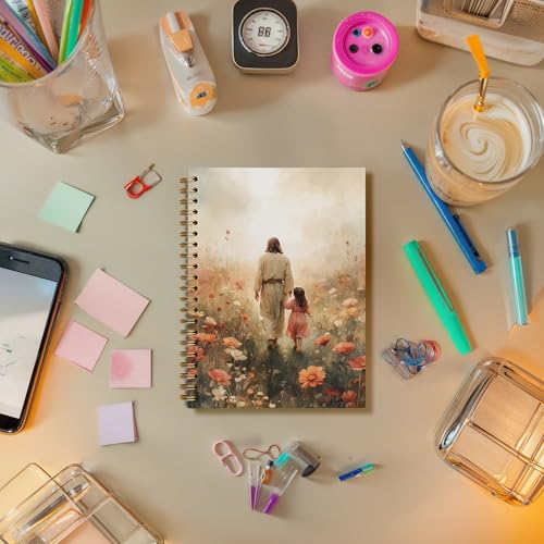 Wildflower Jesus Walking With Girl Christian Spiral Notebook Journal, Church Notes Notebook, Christian Jesus Church Prayer Journal Gift For Women Girls, 5.5 x 8.3 Inches - color: 06Child