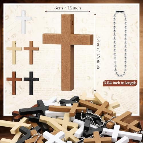 Hicarer Wooden Cross Keychain Bulk Christian - color: Mixed Dark Color