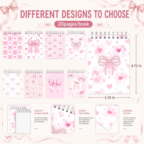 Sprial Notebooks with Pens Bulk, 48 Pack, 5.5 x 4.7 Inch, Coquette - color: Pink Bow Coquette