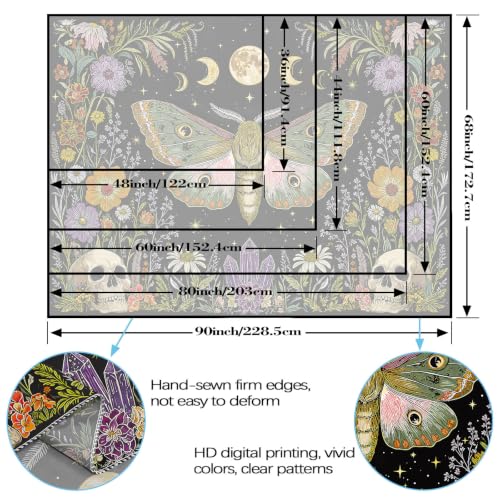 Fungarth Boho Hippie Moth Skull Vintage Floral Tapestry 48 x 36 Inch - color: Black Green, size: 48"L x 36"W