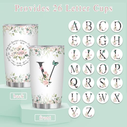 Personalized Initial V Tumbler 20oz, Monogrammed Gift for Women Birthday Mothers Day Religious Gift, Personalized Christian Gift for Women Initial Coffee Mug - style: Initial V cup