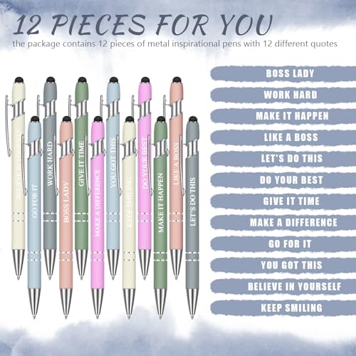 Zonon 12 Pcs Inspirational Pens, Motivational Ballpoint Pen Gifts for Women - color: Morandi, style: Boss Lady