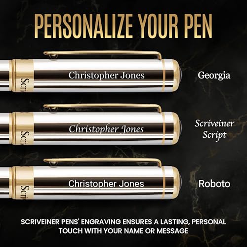 Scriveiner Personalized Silver Chrome Rollerball Pen - Stunning Luxury Pen, Real Gold Plating, Schmidt Ink Refill, Best Engraved Roller Ball Gift Set for Men & Women, Custom Name Engraving - color: Silver Chrome (Personalized)