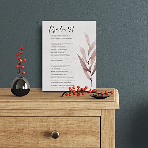 Inspirational Bible Verse Psalm 91 Wall Art Decor Religious Christian Gifts for Women Men Mother's Father's Day Christmas Birthday Gifts 12X15” Canvas Print Artwork Home Office Decor (Framed) - color: Psalm 91