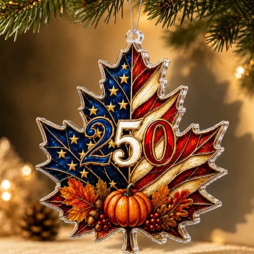 250th Anniversary Christmas Ornament 2026 for Christmas Tree Decorations, Featuring America 250 Patriotic Maple Leaf Design with USA Heritage Charm, Fall Harvest Accent and Holiday Keepsake - color: 250 Maple Onm