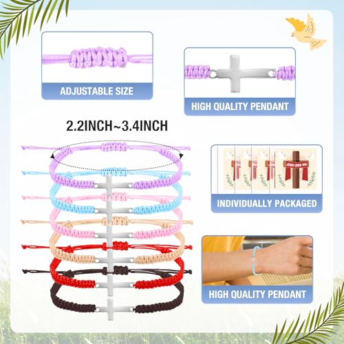 Christian Easter Basket Stuffers Gift, Cross Faith Bracelets Bulk, 6 Pcs Jesus Religious Braided Clay Beaded Bracelets, Elastic Bracelet Jewelry Gift for Christmas,Baptism,Back to School,VBS - color: Multicolor