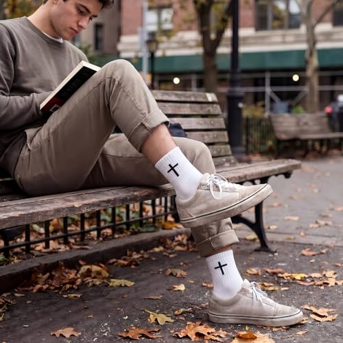 Skicuff 6/9 Pairs Christian Cross Socks Prayer Crew Stockings - color: White