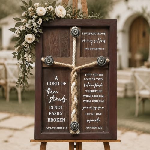 A Cord of Three Strands Wedding Ceremony Sign,15×10"Three Strands Cord Unity Cross Christian Wedding Gifts Unity Ceremony Ideas Christian Marriage Gifts Decor for Couple Wood & Home Décor