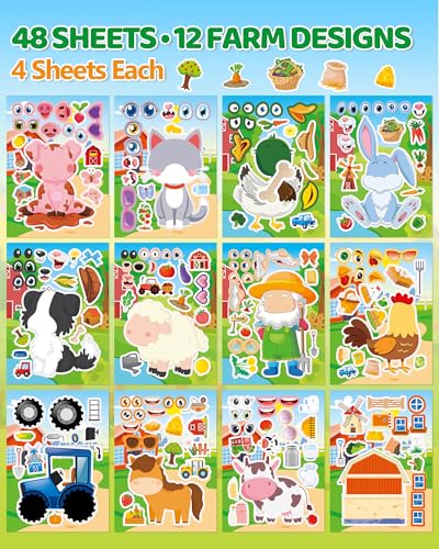 48 Farm Animal Make-a-Face Sticker Sheets for Kids - style: Farm Fun