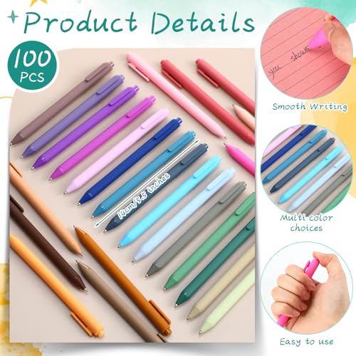 100 Pcs Ballpoint Gel Pens Bulk Retractable, Morandi - style: Morandi