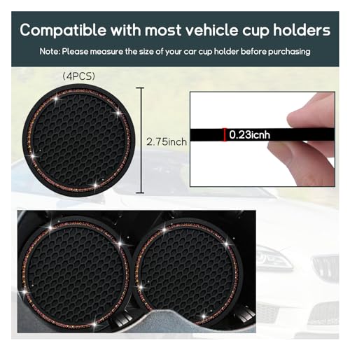 Dickno 4 PCS Bling Car Cup Coaster, 2.75 Inch Crystal Rhinestone Auto Cup Holder Insert Coaster, Anti-Slip Durable Car Drink Cup Mat, Universal Vehicle Interior Decor Accessories (Black & Pink) - color: Black+pink, size: 4 PCS