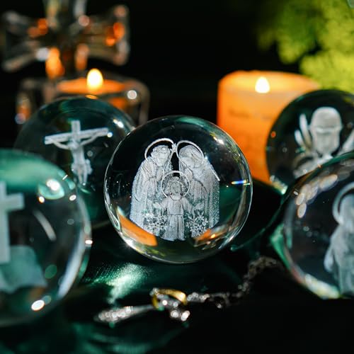 Holy Family Crystal Ball 3D Laser Engraved K9 Christian Gift 2.3 Inch - style: Holy Family