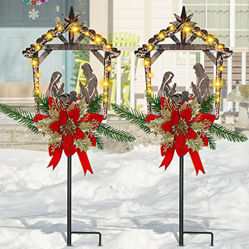 Moukeren 2 Pcs 3.5ft Nativity Scene Outdoor Light up Yard Stakes, Classic - style: Classic