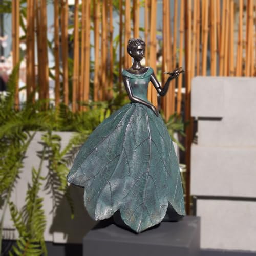 Guichifun Fairy Statue, Leaf Angel Girls with Dragonfly, 12 x 8.5 x 18 - color: Green-dragonfly, size: X-Large