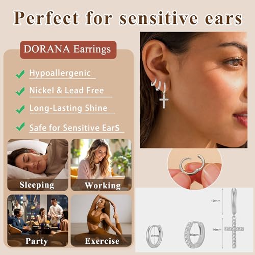 3Pairs Gold Cross Earrings for Women Hoops Huggie Earrings Stack Set - color: Silver-3